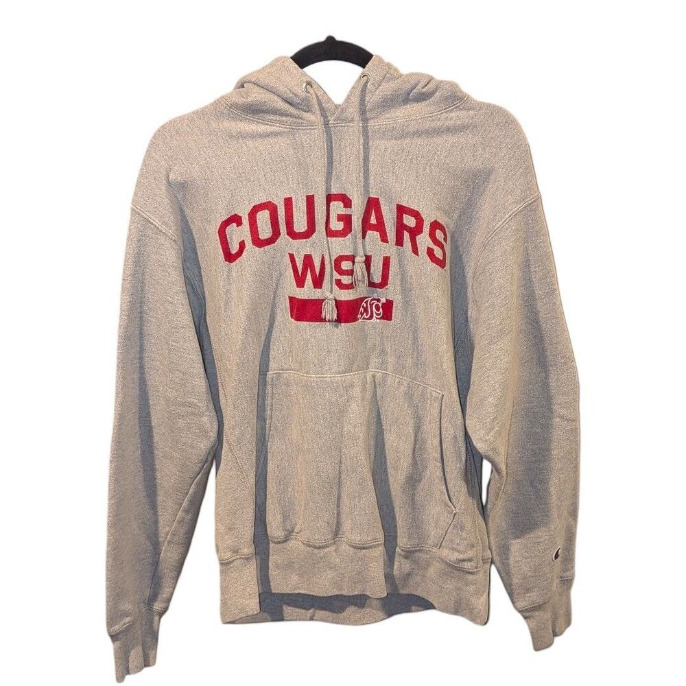 Vintage Champion Reverse Weave WSU Cougars Hoodie Gray Medium College NCAA 90s